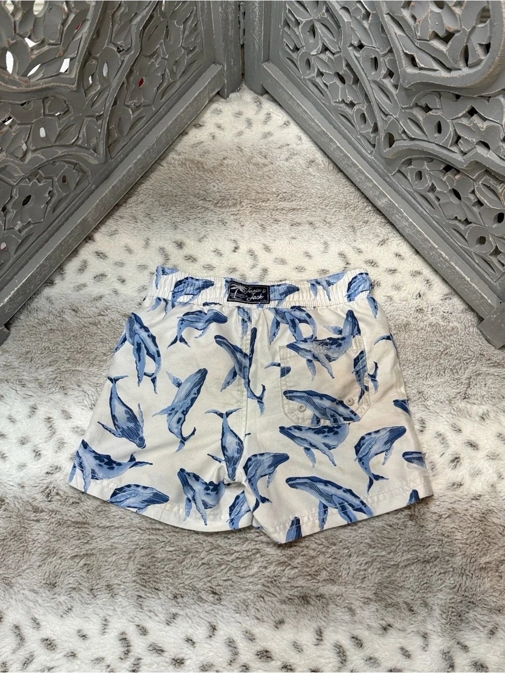Janie and Jack white swim trunks boys 4T tropical whales beach summer vacation